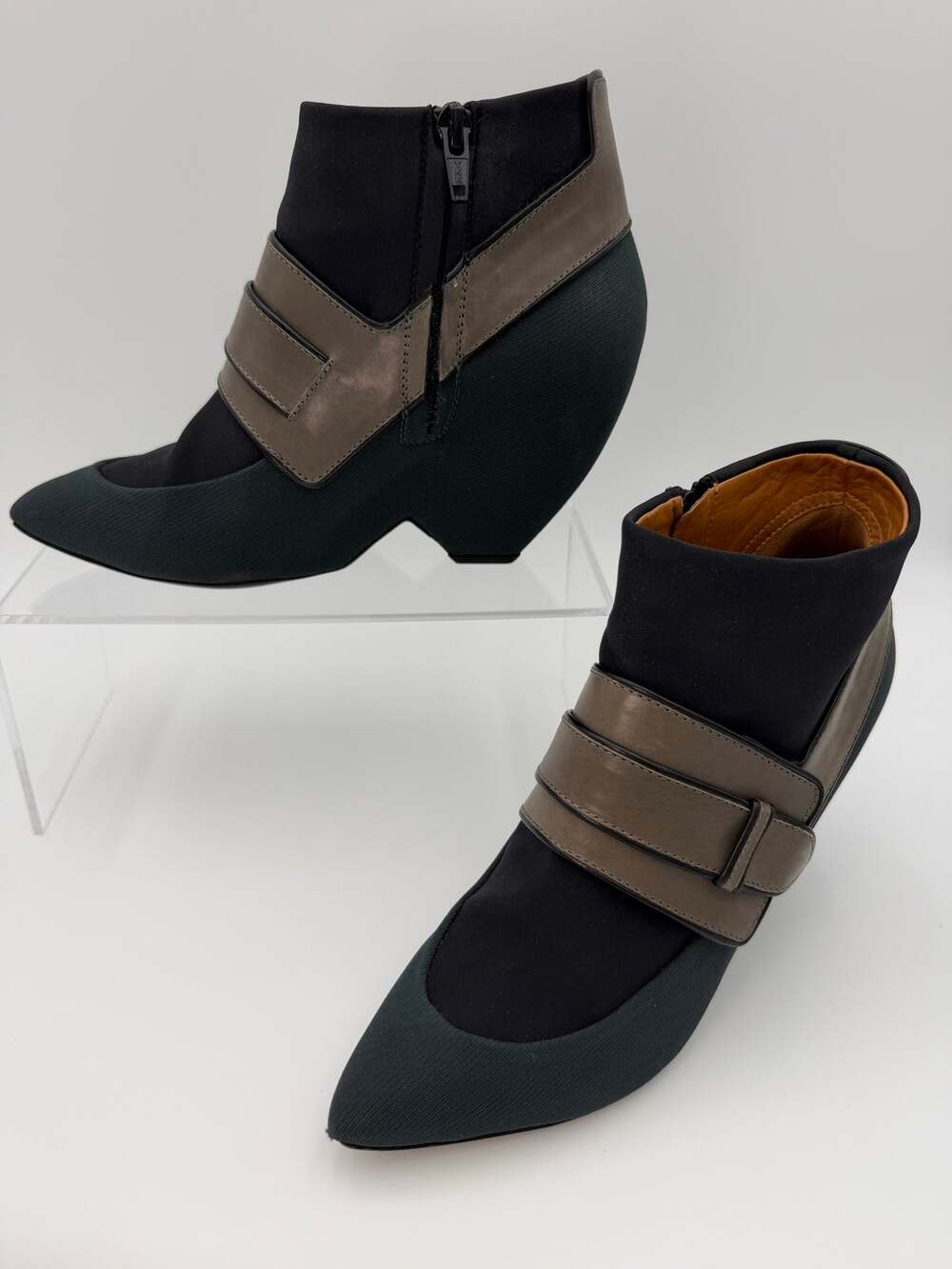 Balenciaga Fall 2012 Harness Boots Black Fabric Brown Leather Size 37 / 7 Cone